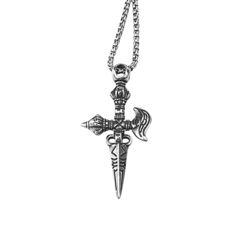 Stainless Steel Tantra Crescent Axe shaped Vajra Keychain Hanging Ornament-2