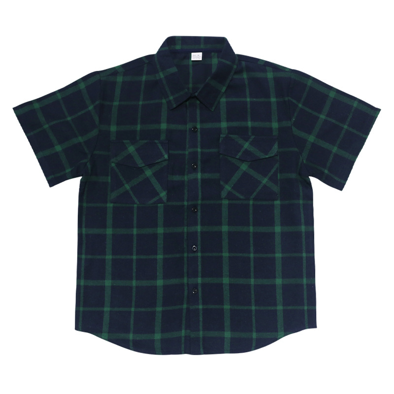 日本に Casual Stitching Plaid Trend Sports Shirt Short-Sleeved ヴァイスシュヴァルツ