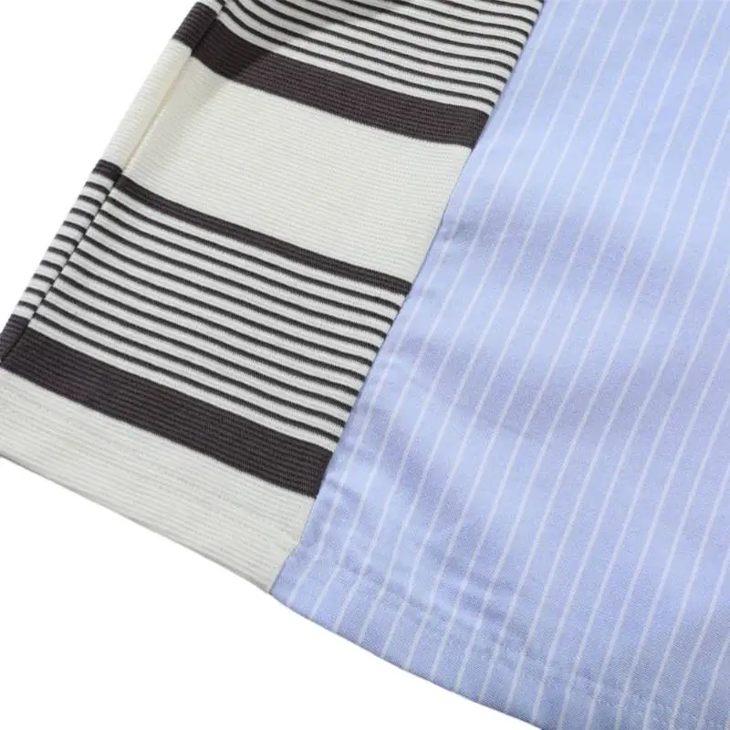 Tide Design Splicing Striped Short Sleeved Shirt-2