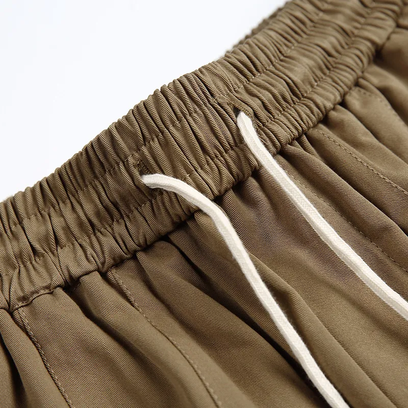Retro Solid Color Loose Drawstring Pants-4