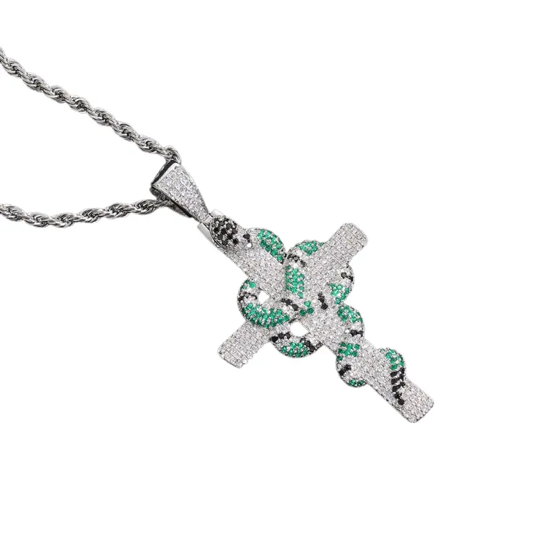 Vintage Snake Pattern Cross Pendant-5