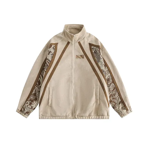 Suede Stitching Cashew Flower Stand Collar Casual Jacket