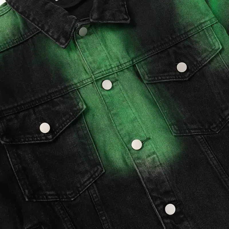 Loose Washed Contrast Color Gradient Denim Jacket-2