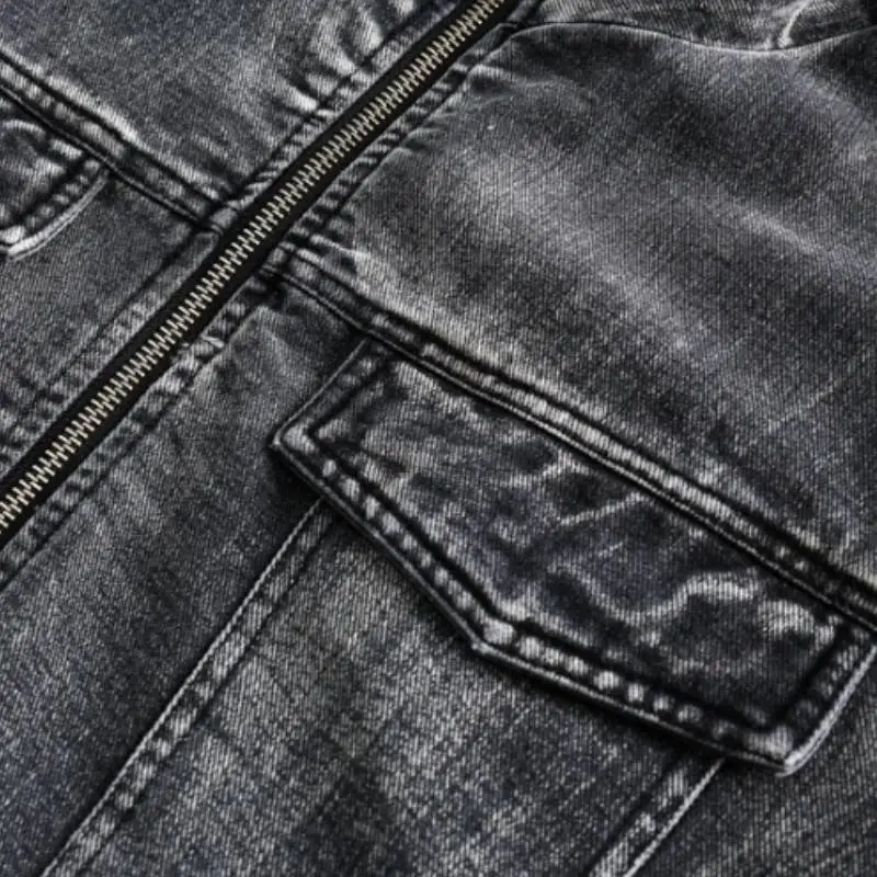 Retro Design Stitching Quilted Denim Jacket-5