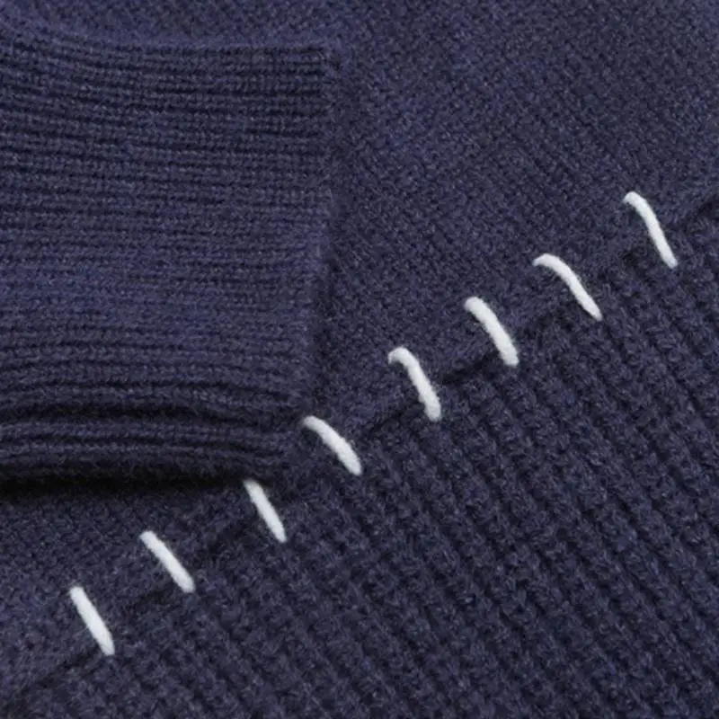 Retro Spliced Design High Street Knitted Crewneck Sweater-3