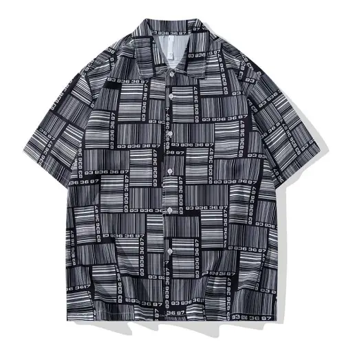 Cuban Collar Graffiti Print Short Sleeve Shirt