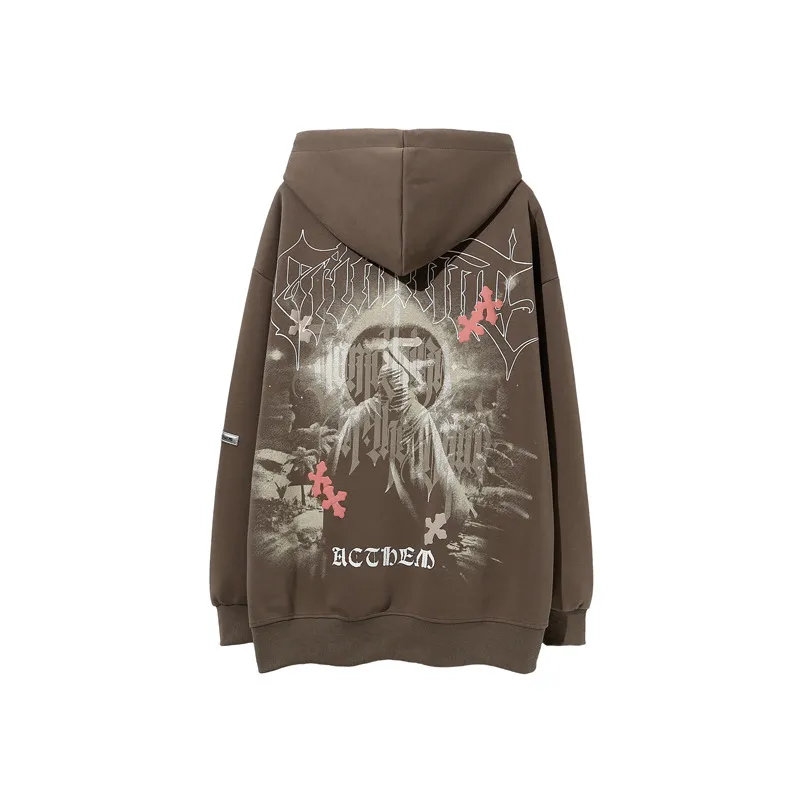 Distressed and Washed Cross Foam Loose Hoodie-7