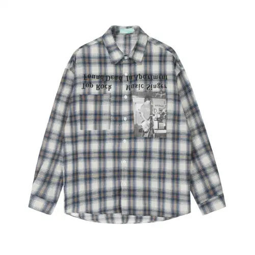 Street Rock Characters Printed Plaid Long-sleeved Shirt