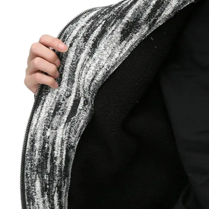 New Arrival Distressed Tie Dye Hooded Lamb Wool Fleece Lifted Collar Cotton Jacket-4