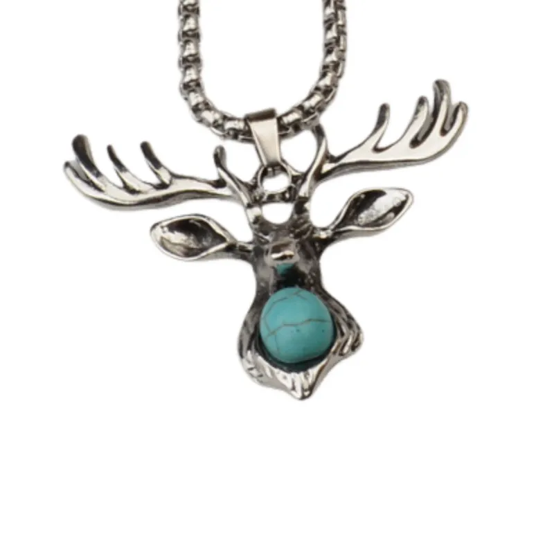 Titanium Steel Retro Deer Pendant Necklace-3