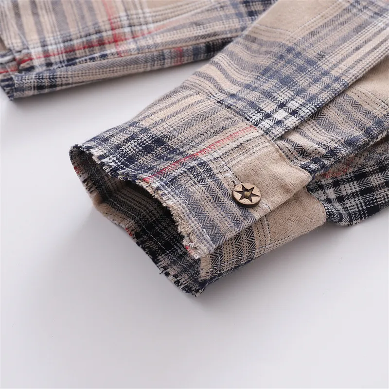 Old Washed Plaid Wear resistant Breathable Design Sense Shirts-6