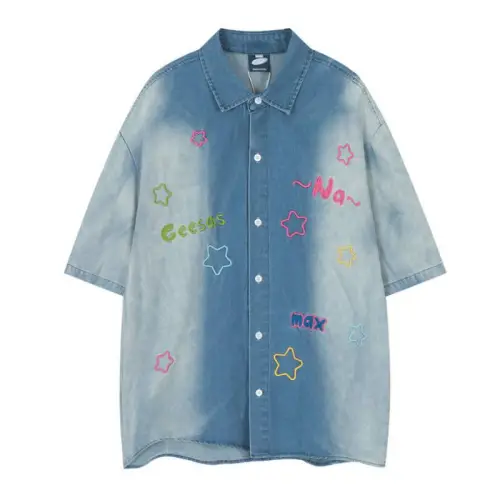 Trendy Gradient Spray-Painted Denim Shirt