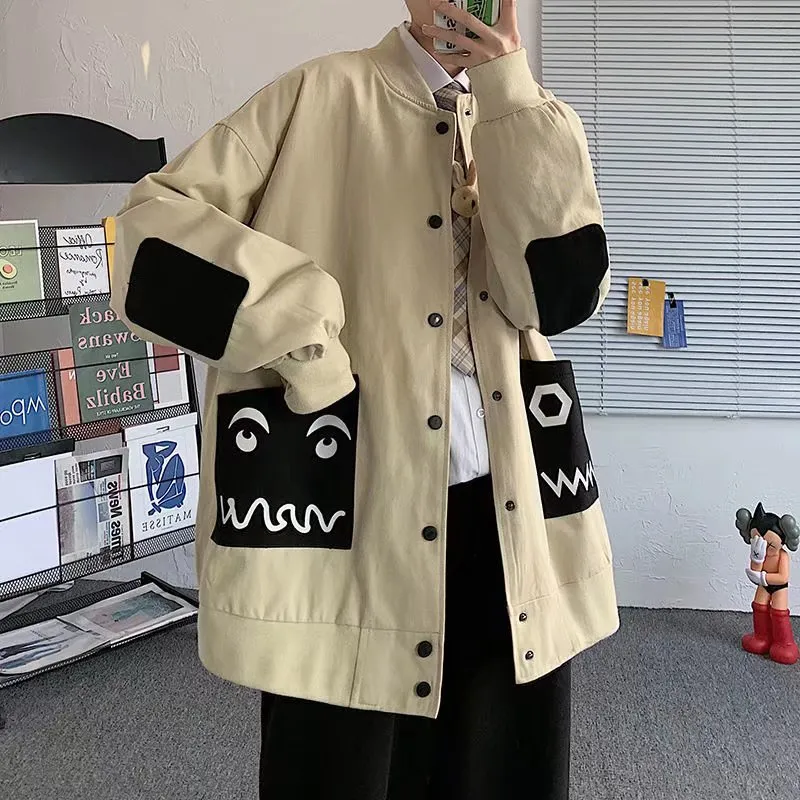 Large Size Loose Jacket with Contrast Colors-1