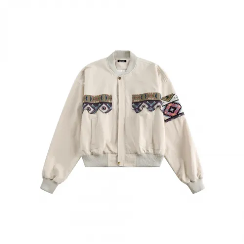 Loose Retro Ethnic Style Patchwork Flight Jacket