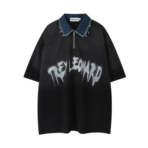 Retro Wash Printed Lapel T-shirt