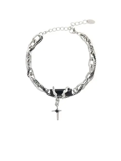 Black Obsidian Starry Cross Bracelet