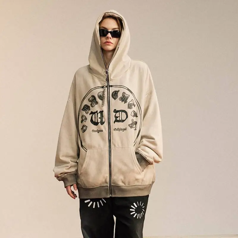 Stitching Printed Zipper Jacket Sweatshirt-2