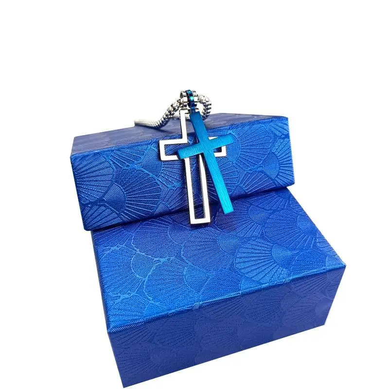 Double Layered Blue Pearl Chain Simple Cross Necklace Electroplating Set-3