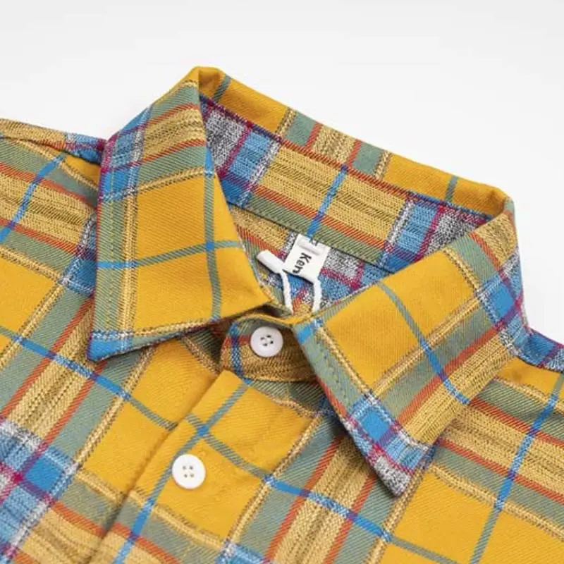 Retro Contrast Color Plaid T Shirt-4