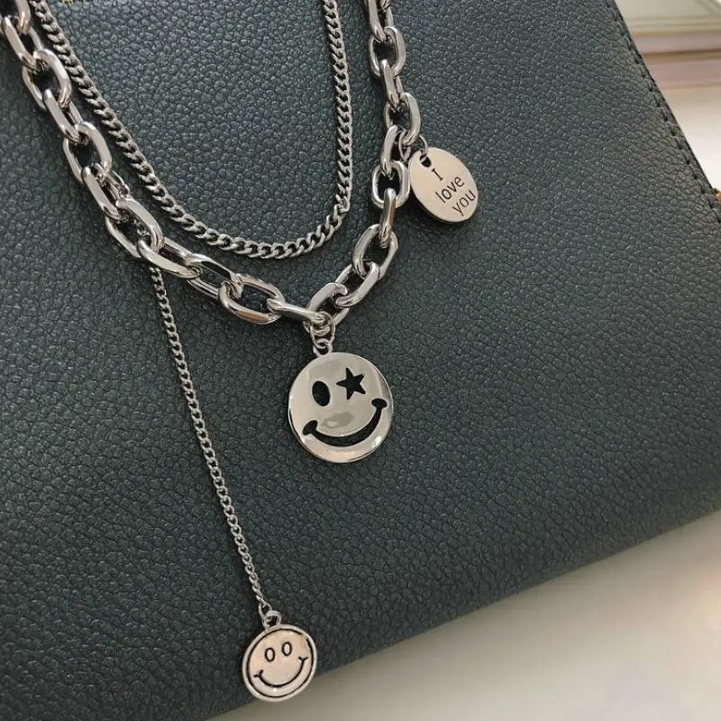 Smiley Face Double Layer Necklace-3