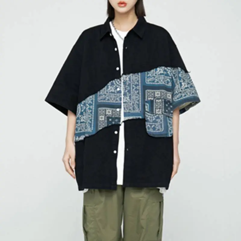 Loose Casual Patchwork Printed Shirt-2