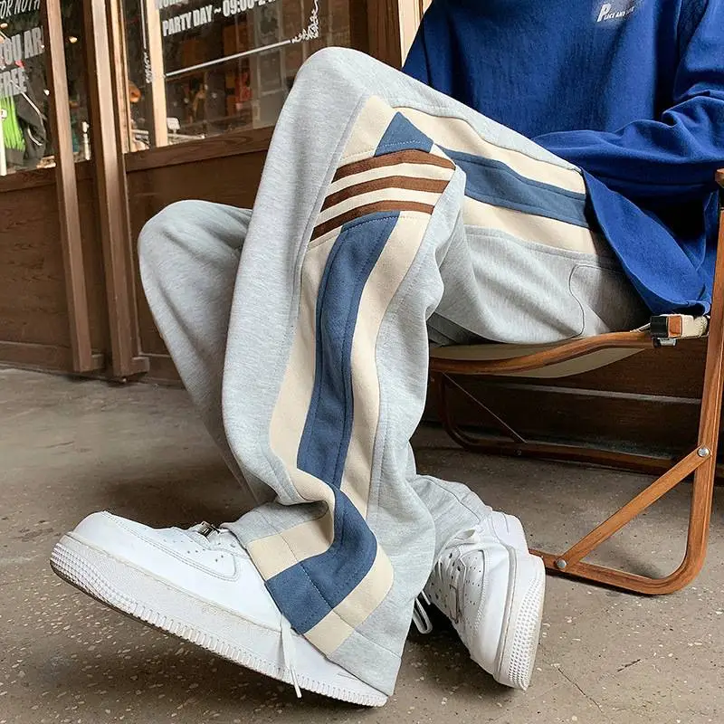 Striped Contrasting Color Stitching Sweatpants-5