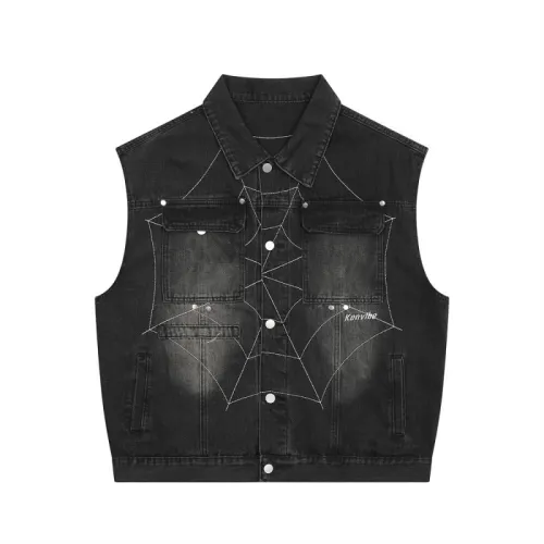 Loose Spider Web Denim Vest