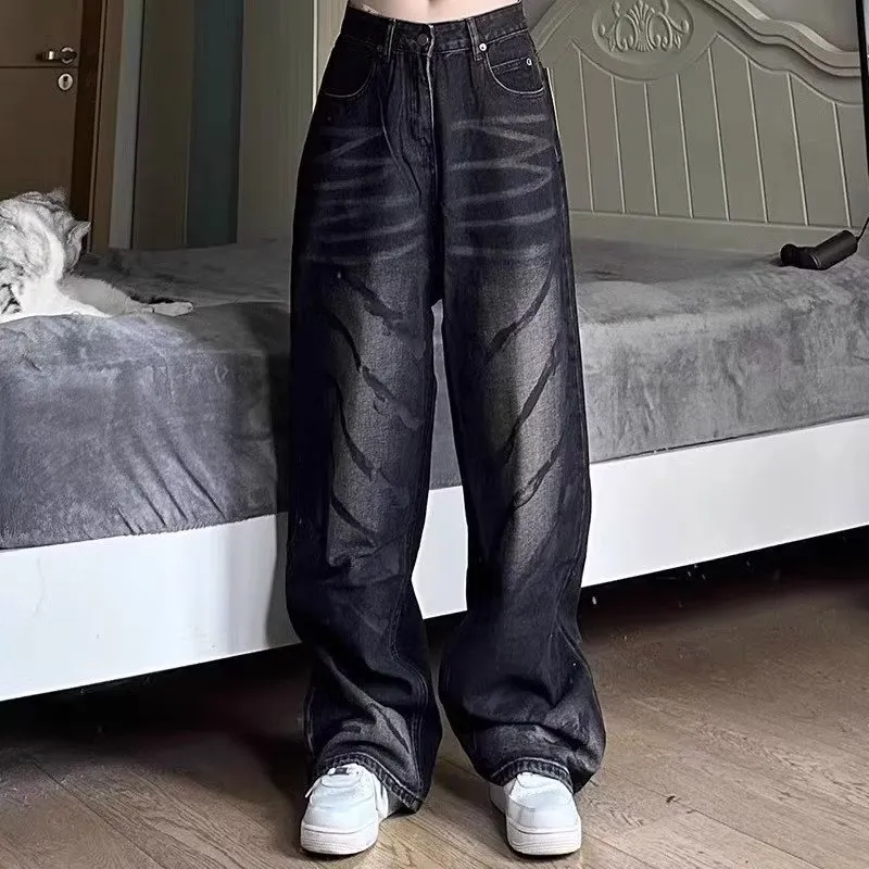 Retro Washed Niche Design Sense Loose Wide leg Pants-2