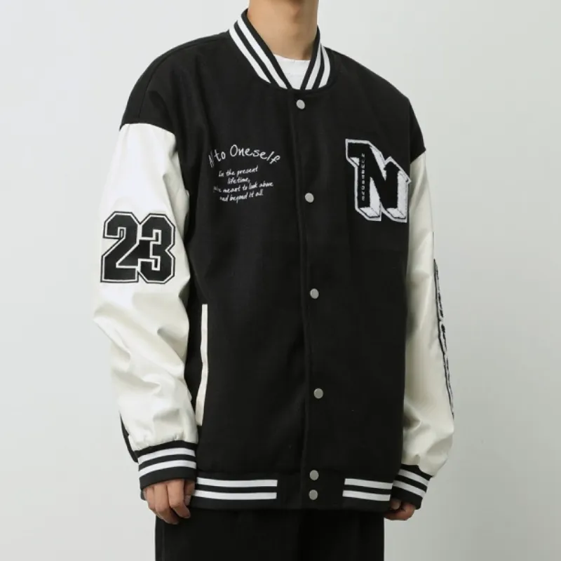 Retro Embroidered Contrast Color Baseball Suit Jacket-11