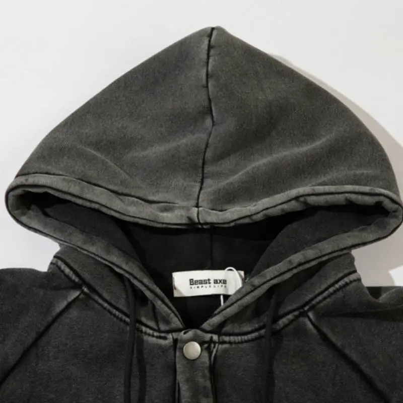 Washed Loose Fleece Hoodie-2