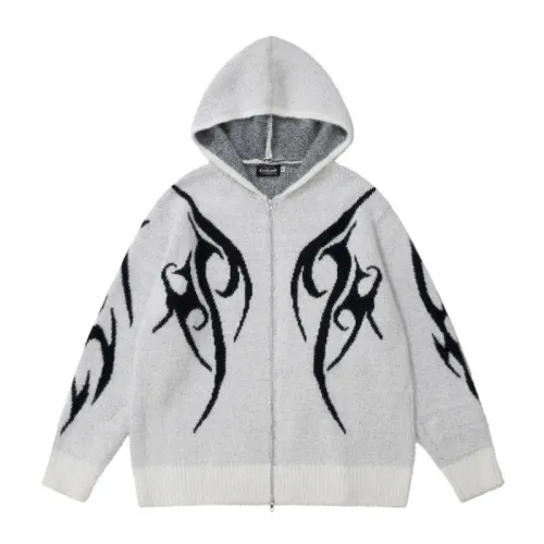 Dark Niche Totem Jacquard Contrast Color Hooded Sweater