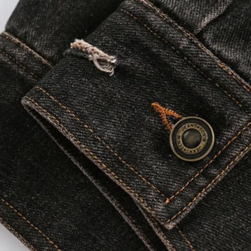 Retro High Street Burr Washed Old Denim Jacket-4