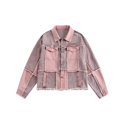 Stitching Edge Laps Color-block Cardigan Denim Jacket