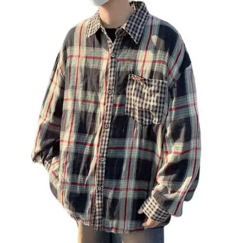 Full-Print Plaid Long-Sleeved Cotton Shirt