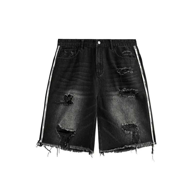 Hip Hop Street Striped Denim Shorts-6