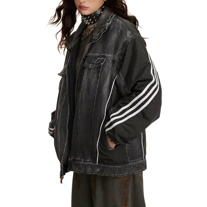 Retro Design Stitching Quilted Denim Jacket-2
