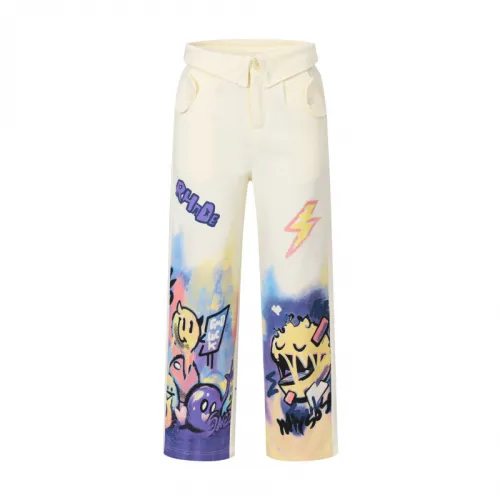 New Street Small Flip Waist Graffiti Wide Leg Straight Casual Pants