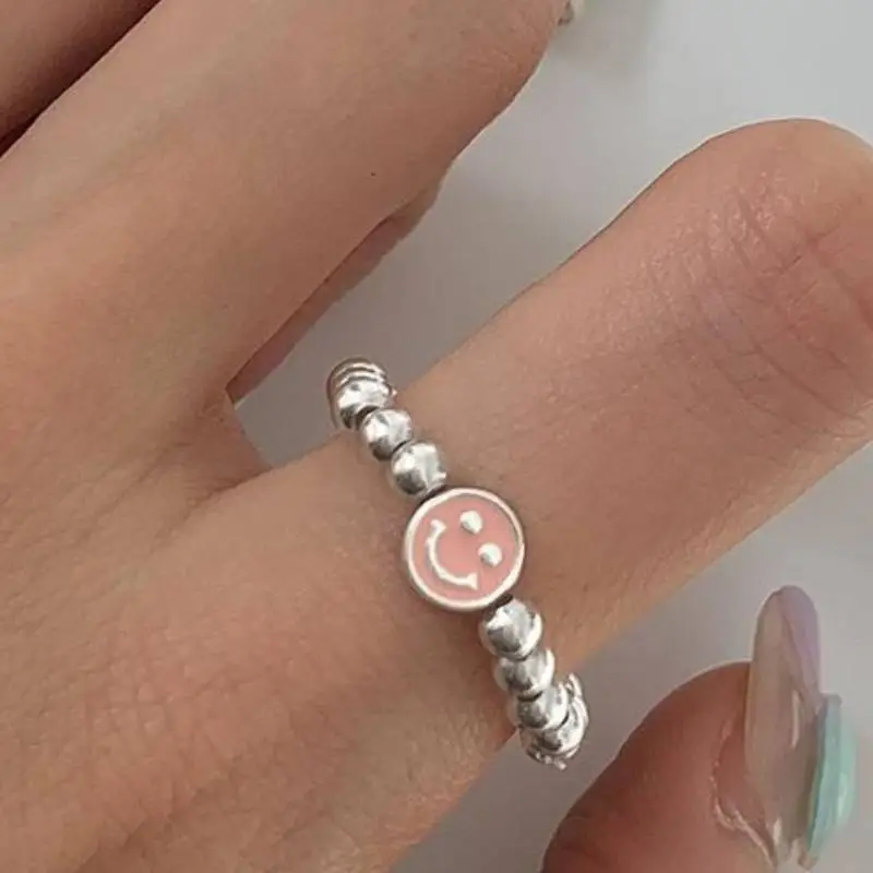 Colored Beaded Smiley Face Ring-7