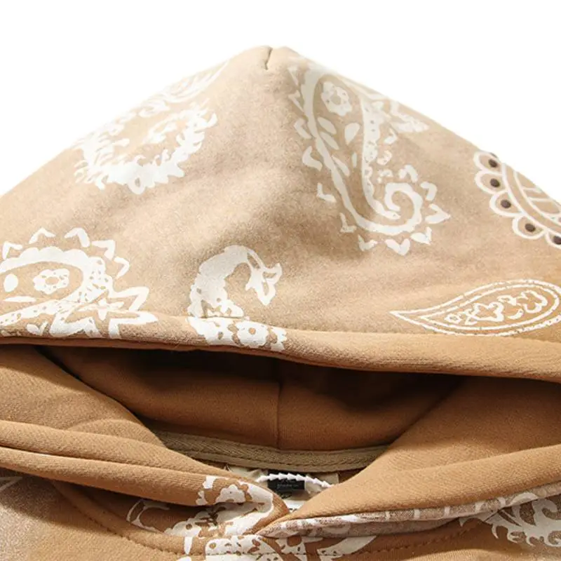 Cashew Flower Full Print Retro Clay Print Old Loose Hoodie-2