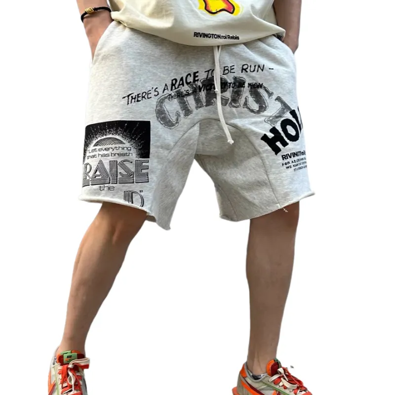 Letters Printed Drawstring Loose Casual Shorts-2