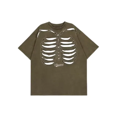 High Street Vintage Washed Old Patch Skeleton Loose Short-sleeved T-shirt