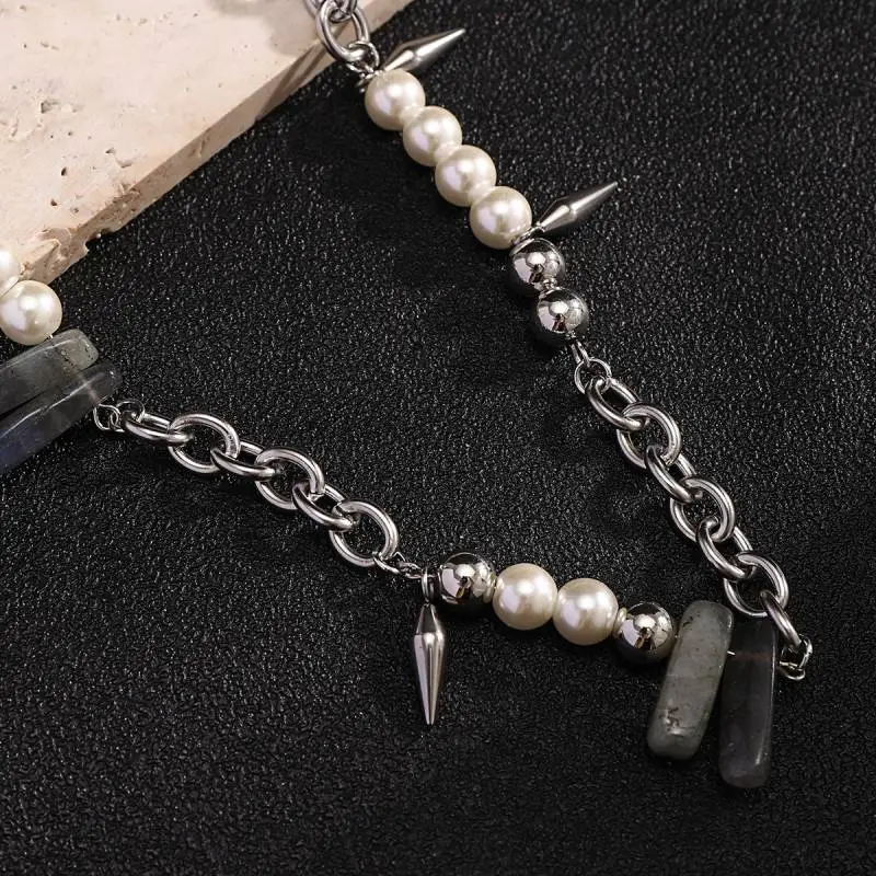 Hip Hop Splicing Pearl Necklace-4