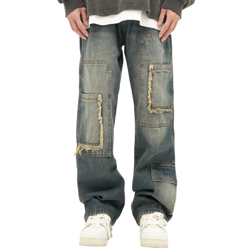 Vintage Washed Straight Edge Loose Jeans - POIZON