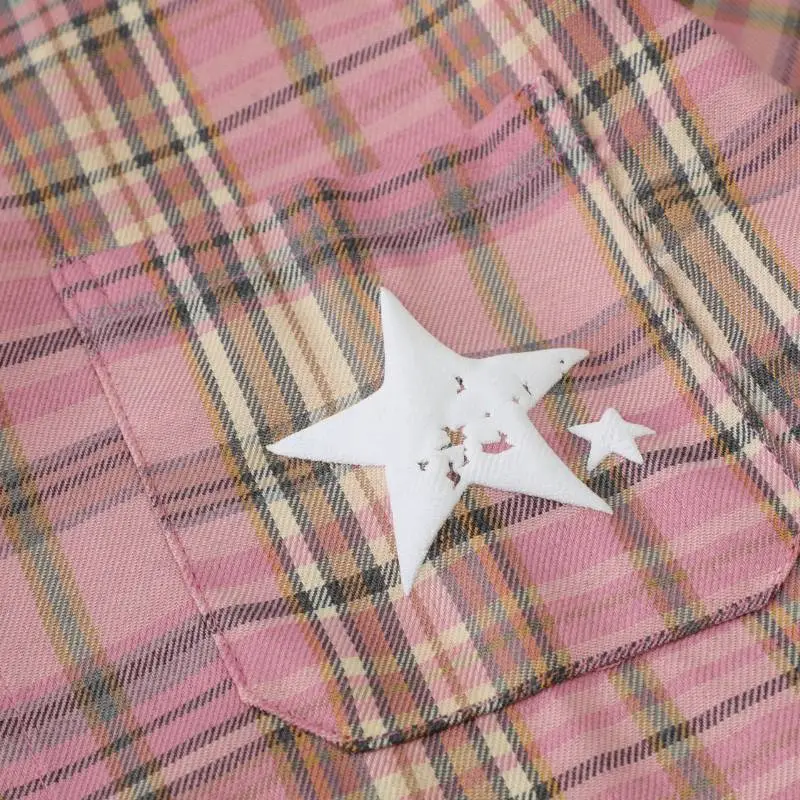 Star Print Plaid Short Sleeve Shirt-4