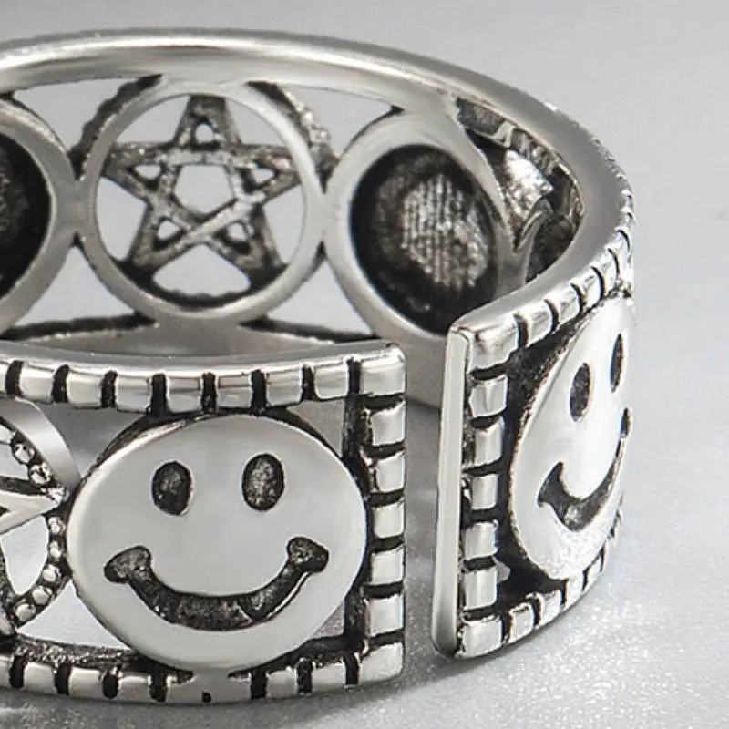 Fashionable Five Pointed Star Smiley Face Ring-3