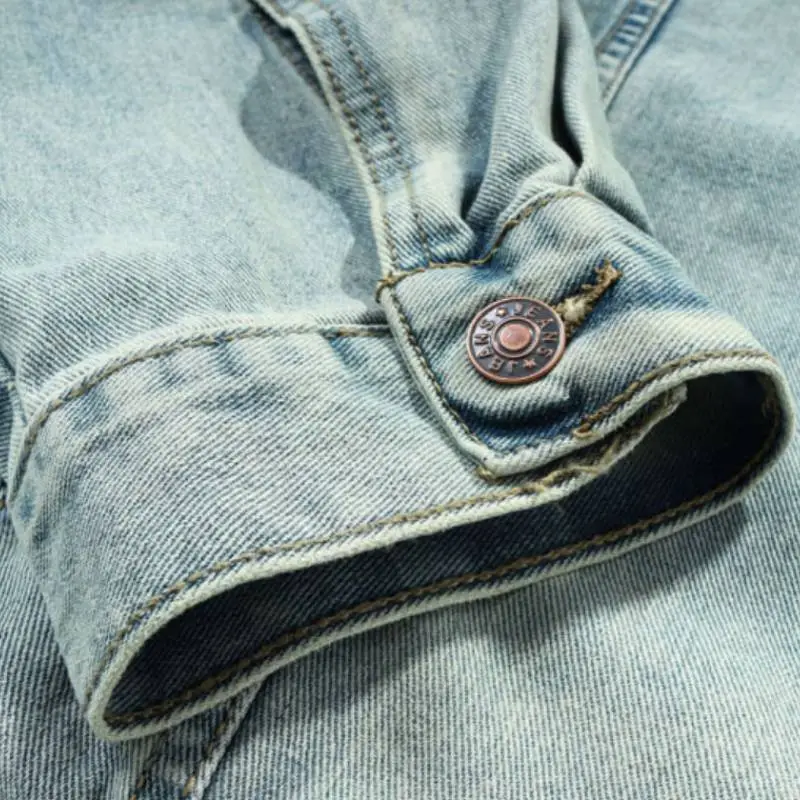 Retro High Street Washed Distressed Denim Hooded Pullover Distinctive Sweatshirt-4