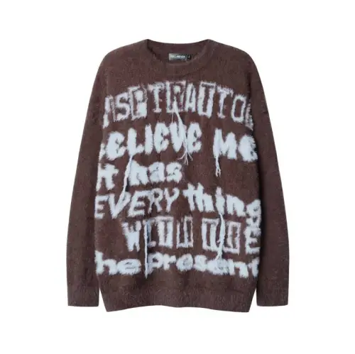 Retro Letter Jacquard Imitation Mink Hair Lazy Wind Street Loose Knitted Sweater