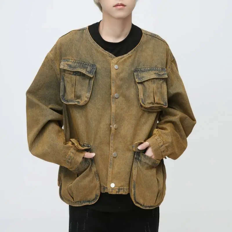 Distressed Loose Washed Multi pocket Denim Jacket-2