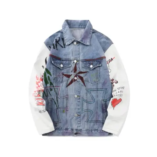 Color Matching Graffiti Print Denim Shirt Jacket