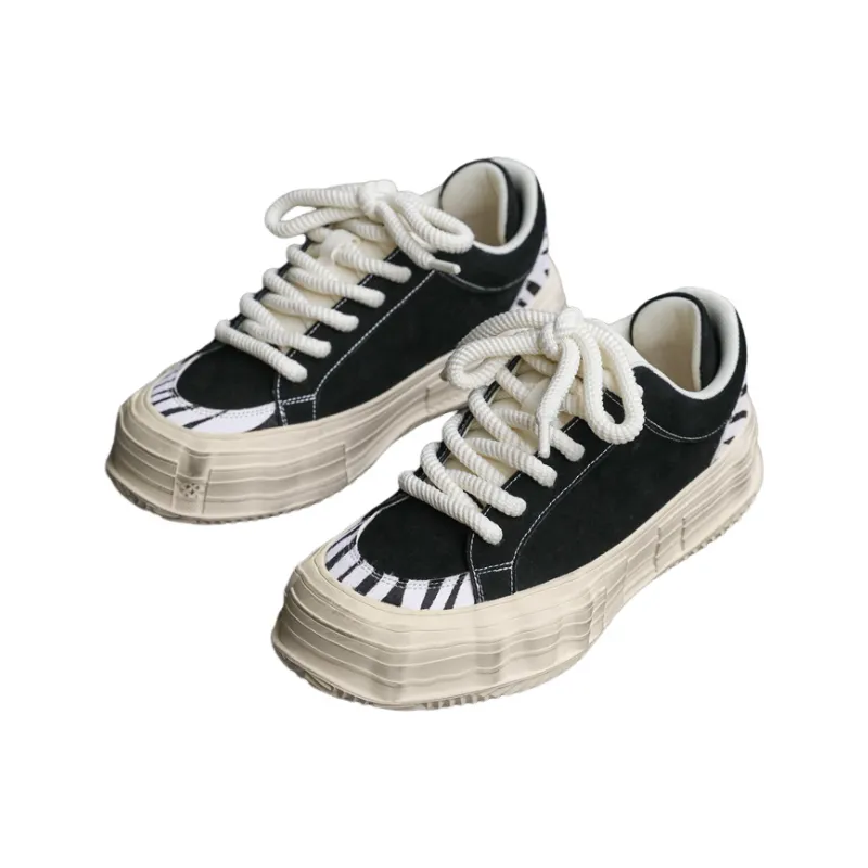 Black And White Zebra Striped Thick Sole Increased Dissolved Shoes-1